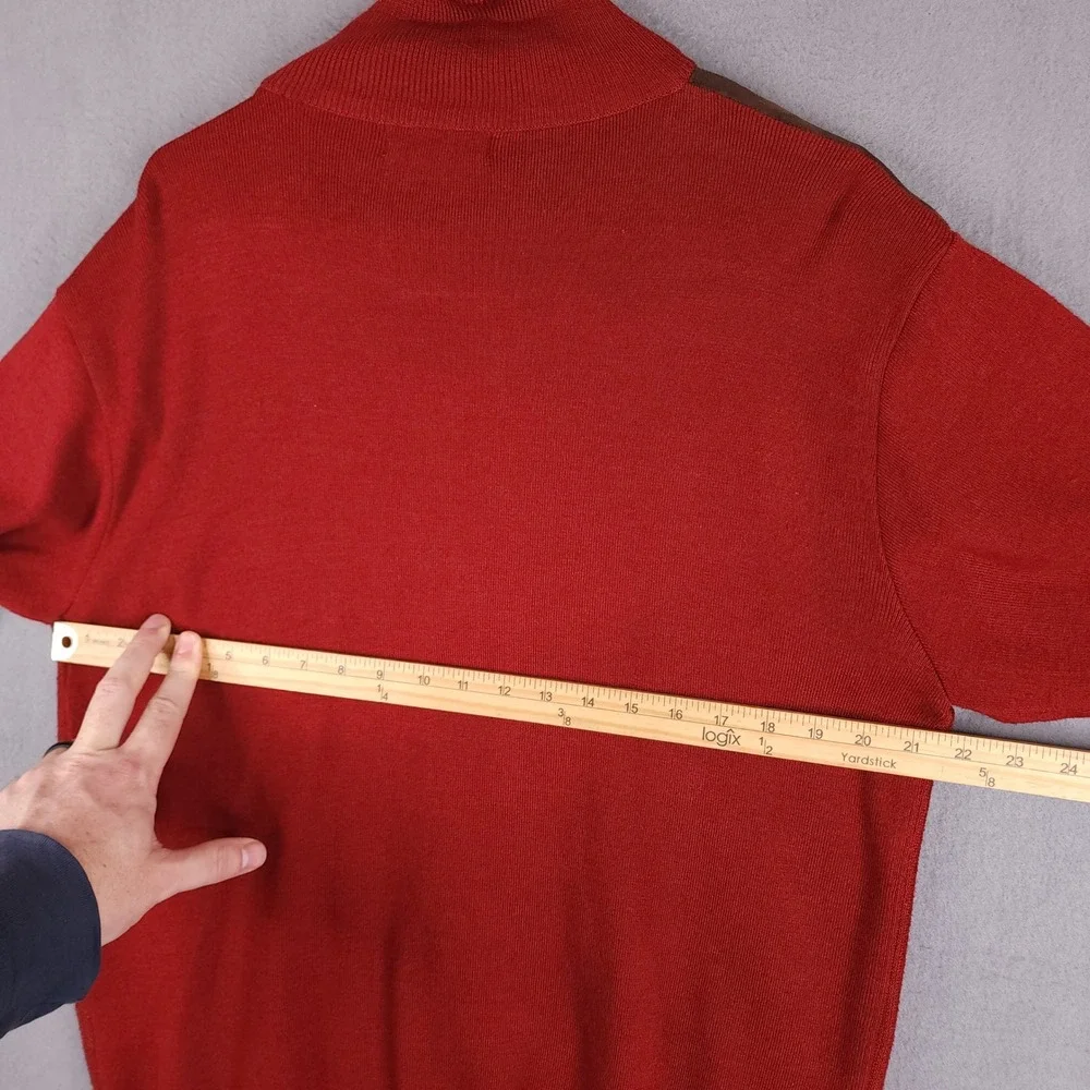 Silversilk Sweater Mens‎ Large Red Geometric Full Zip Suede Trim Elbow Patches L